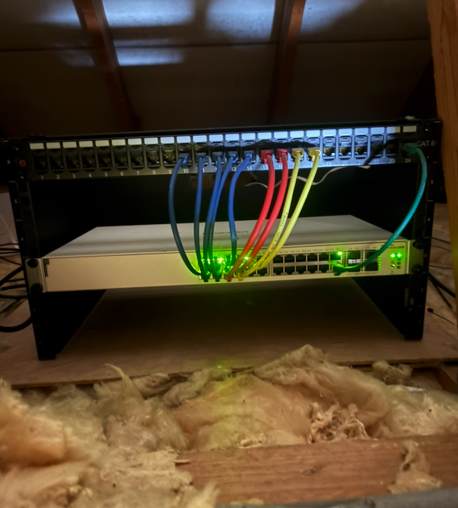 Professional network rack with PoE switches